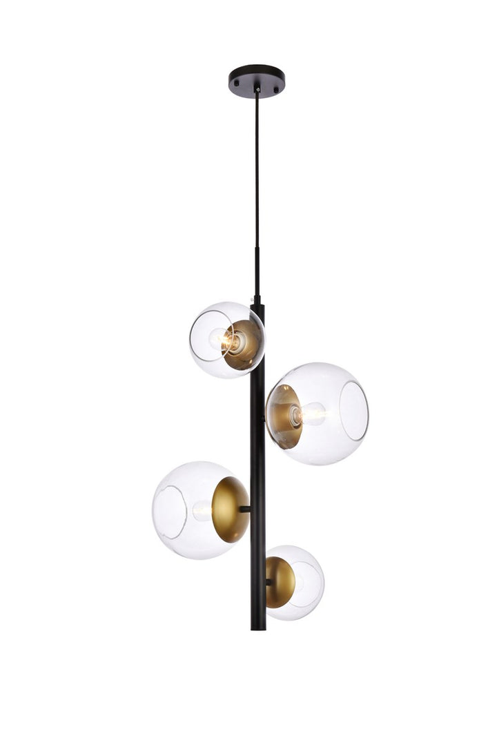 18 Inch Pendant In Black And Brass With Clear Shade by Living District