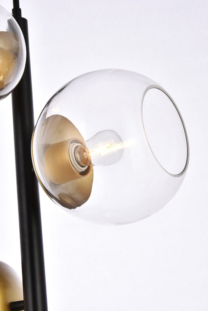 18 Inch Pendant In Black And Brass With Clear Shade