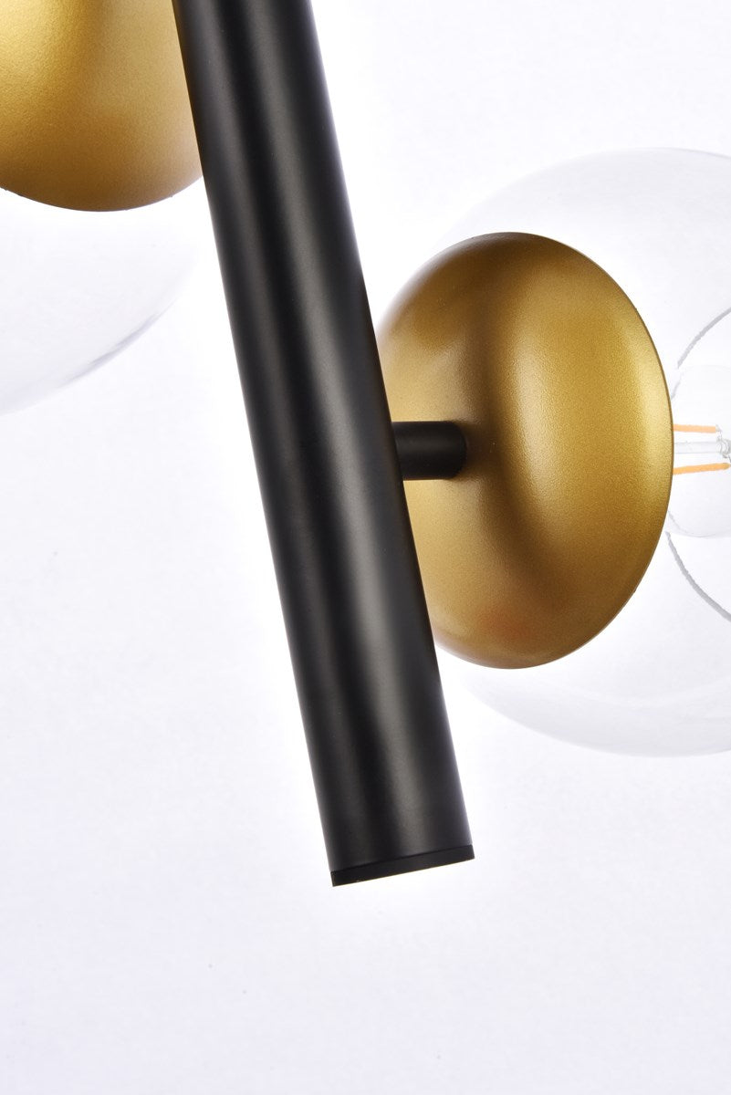 18 Inch Pendant In Black And Brass With Clear Shade