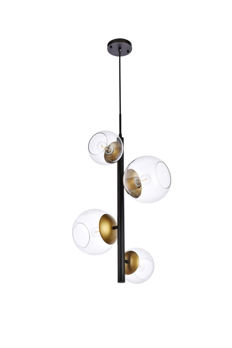 18 Inch Pendant In Black And Brass With Clear Shade