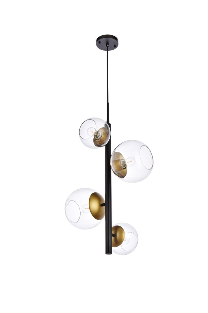 18 Inch Pendant In Black And Brass With Clear Shade