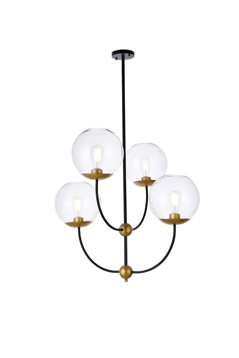 31.5 Inch Pendant In Black And Brass With Clear Shade by Living District