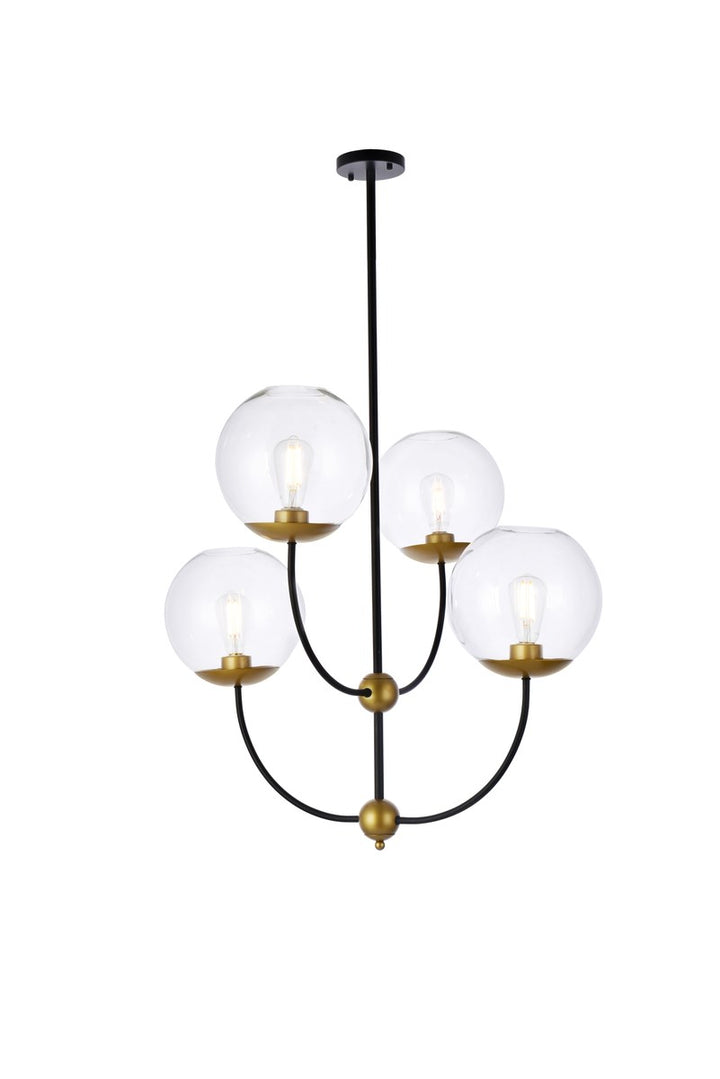 31.5 Inch Pendant In Black And Brass With Clear Shade by Living District