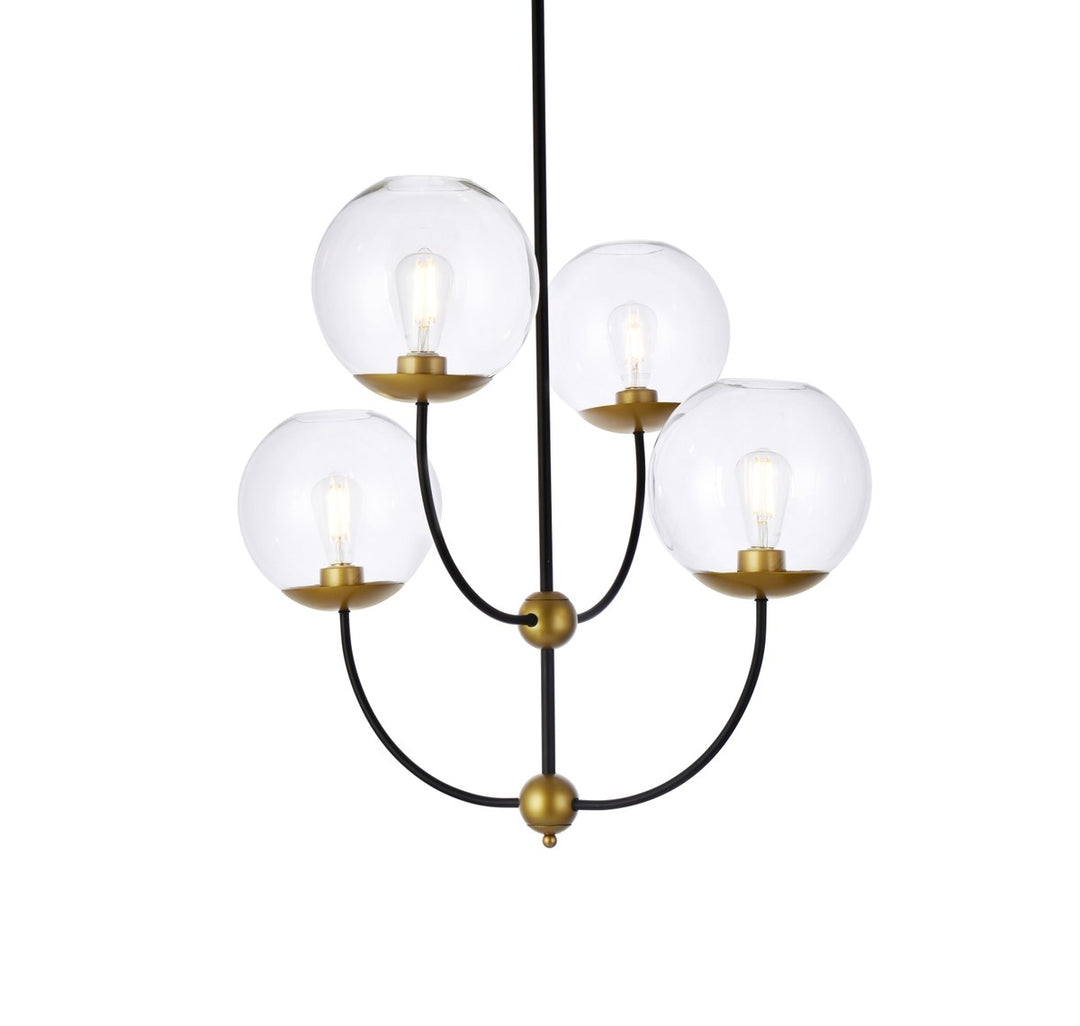 31.5 Inch Pendant In Black And Brass With Clear Shade