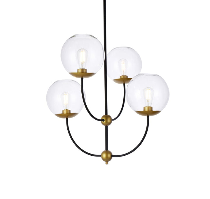 31.5 Inch Pendant In Black And Brass With Clear Shade