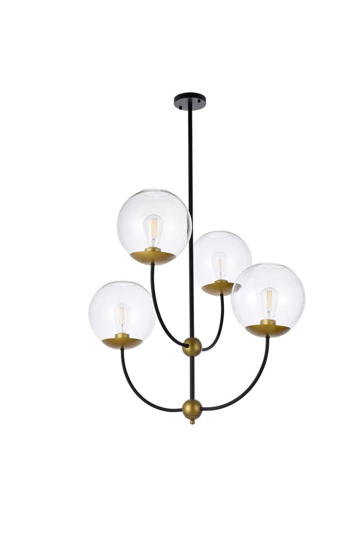 31.5 Inch Pendant In Black And Brass With Clear Shade