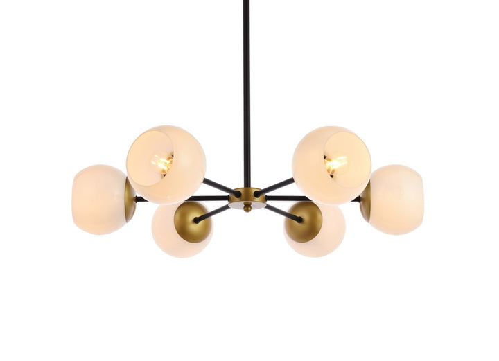 30 Inch Pendant In Black And Brass With White Shade