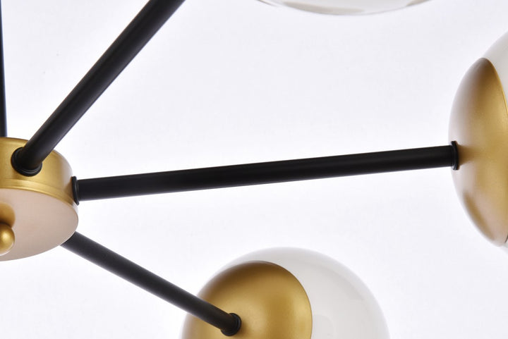 30 Inch Pendant In Black And Brass With White Shade