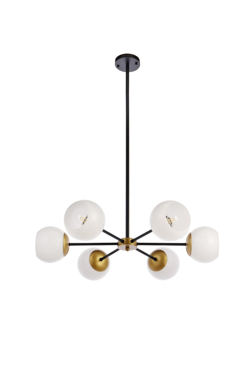 30 Inch Pendant In Black And Brass With White Shade