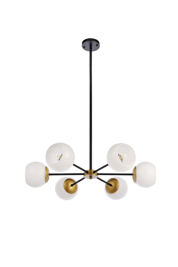 30 Inch Pendant In Black And Brass With White Shade