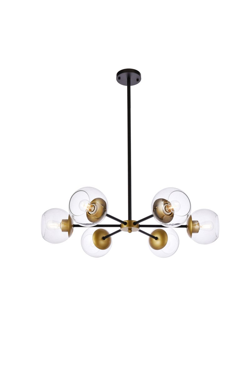 30 Inch Pendant In Black And Brass With Clear Shade by Living District