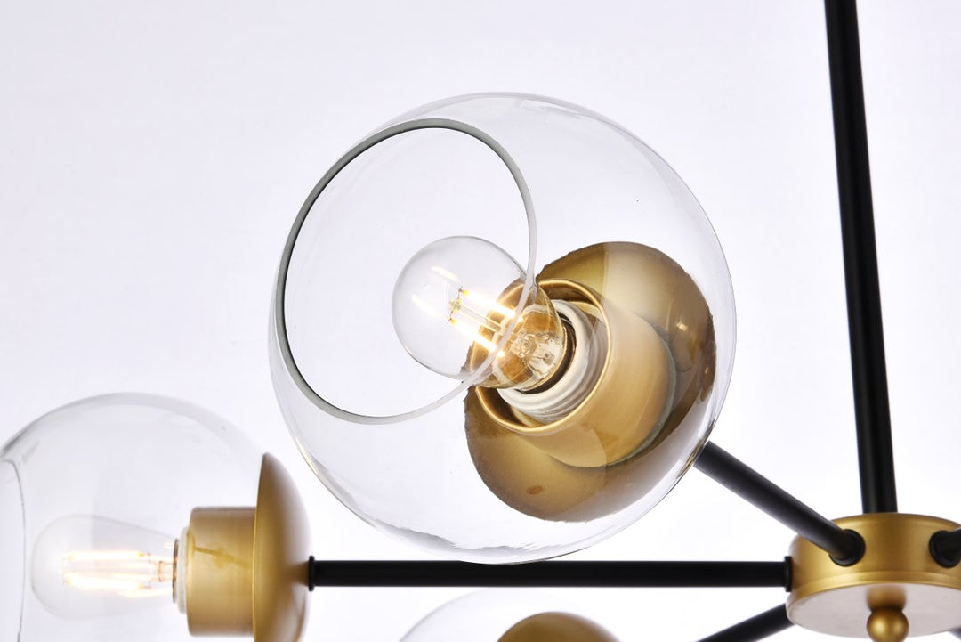 30 Inch Pendant In Black And Brass With Clear Shade