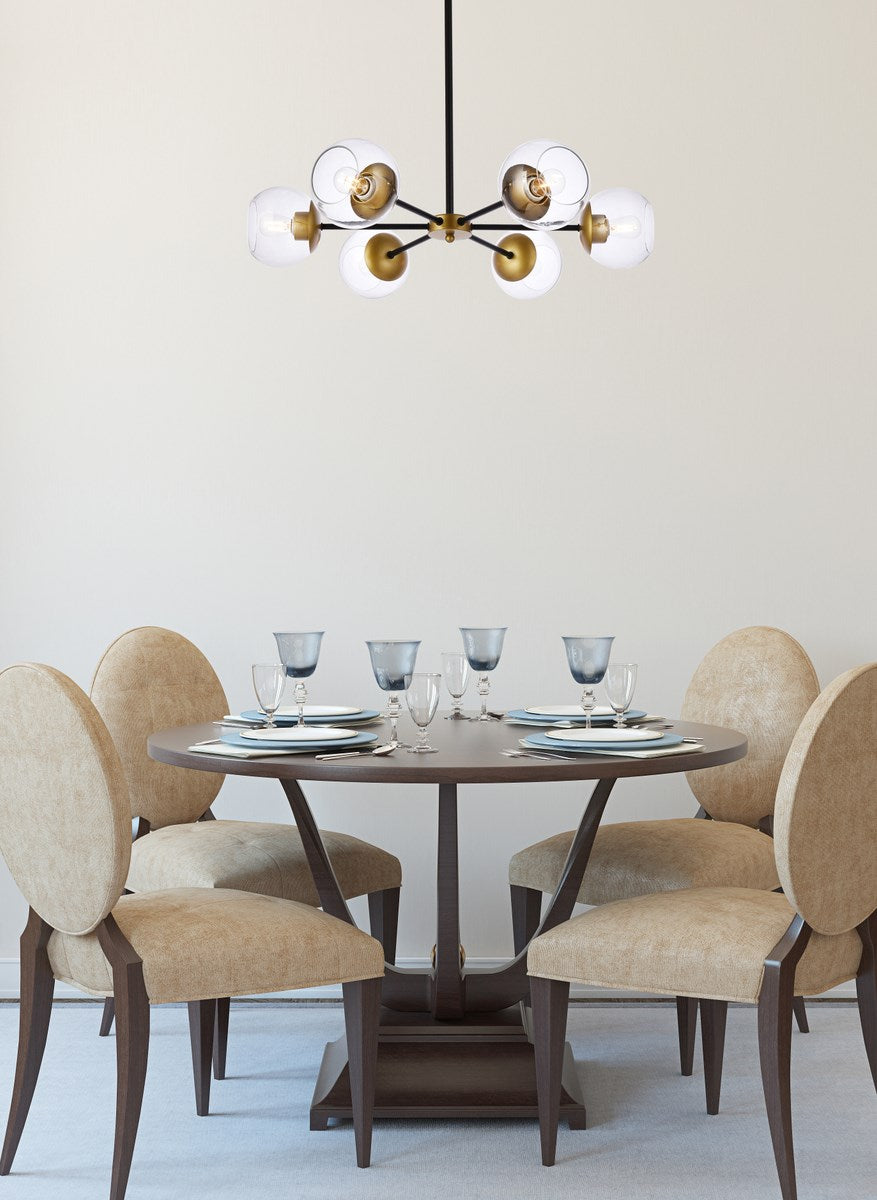30 Inch Pendant In Black And Brass With Clear Shade