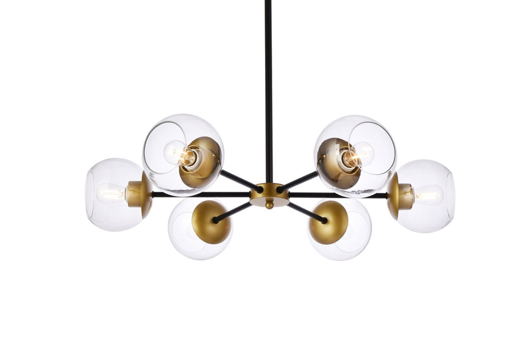 30 Inch Pendant In Black And Brass With Clear Shade