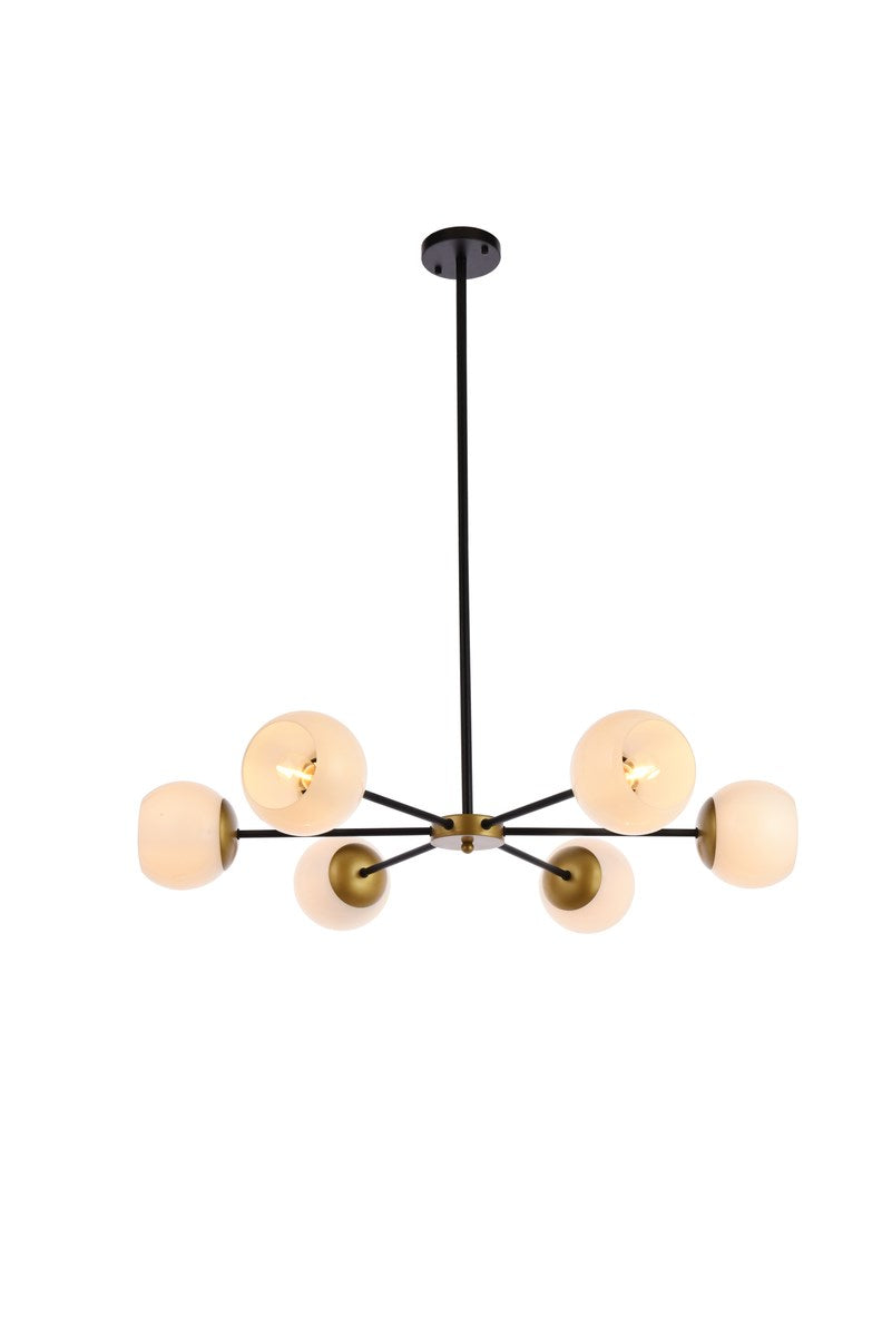 36 Inch Pendant In Black And Brass With White Shade by Living District
