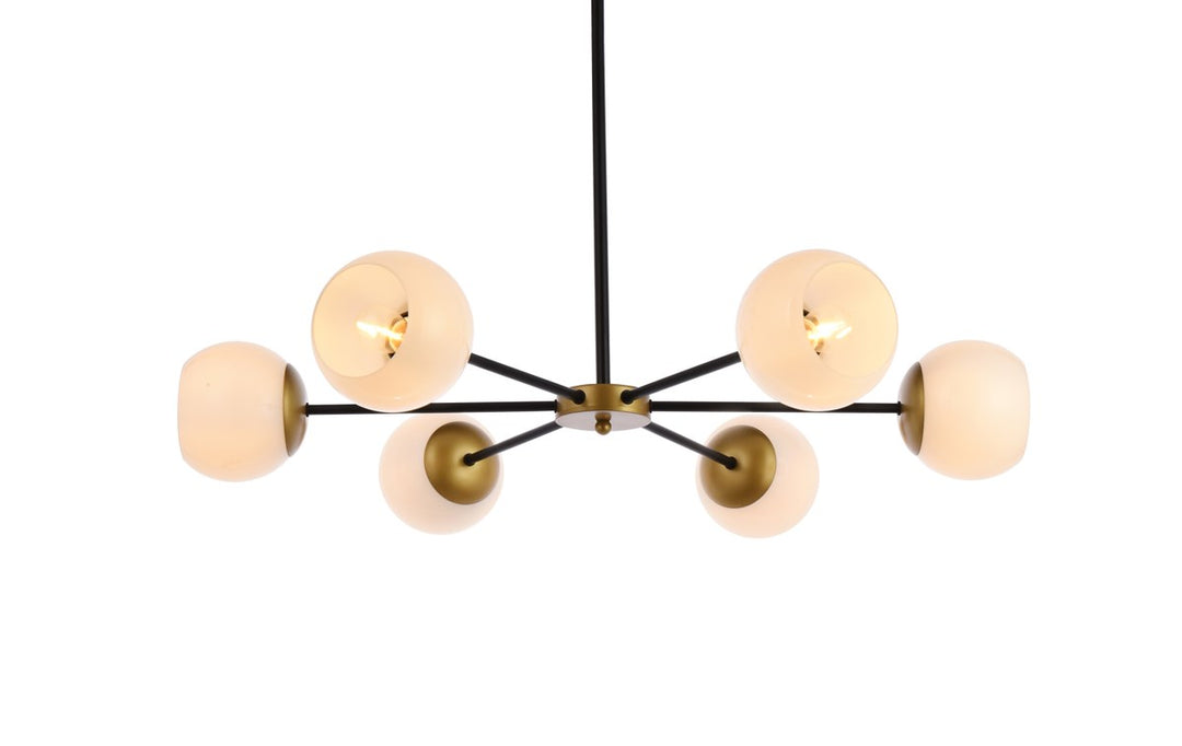 36 Inch Pendant In Black And Brass With White Shade