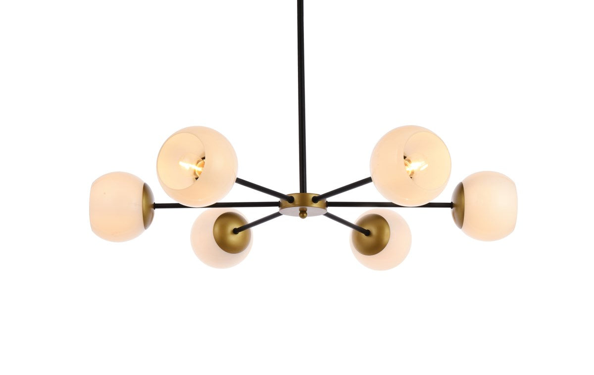 36 Inch Pendant In Black And Brass With White Shade