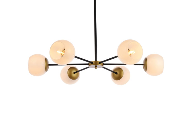 36 Inch Pendant In Black And Brass With White Shade