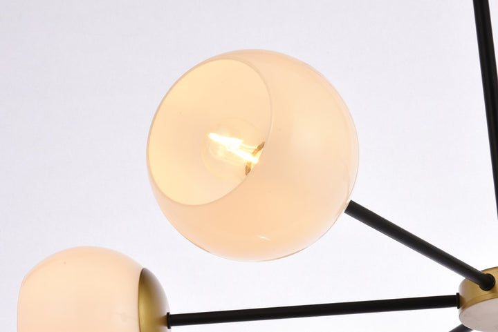 36 Inch Pendant In Black And Brass With White Shade
