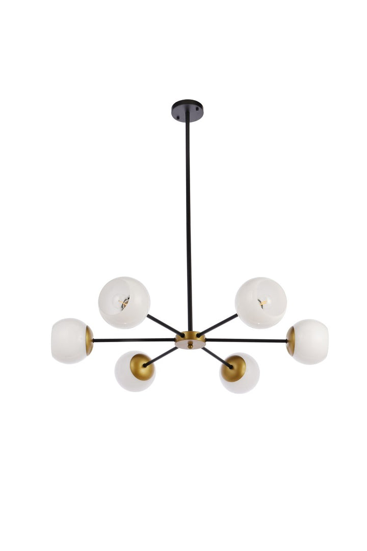 36 Inch Pendant In Black And Brass With White Shade