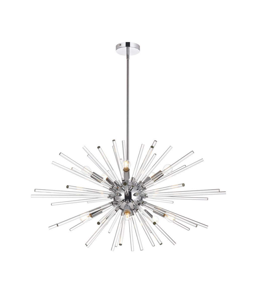 36 Inch Crystal Rod Pendant In Chrome by Elegant Lighting