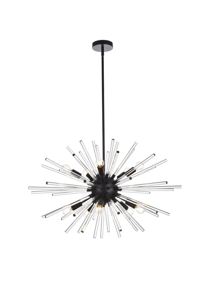 36 Inch Crystal Rod Pendant In Black by Elegant Lighting