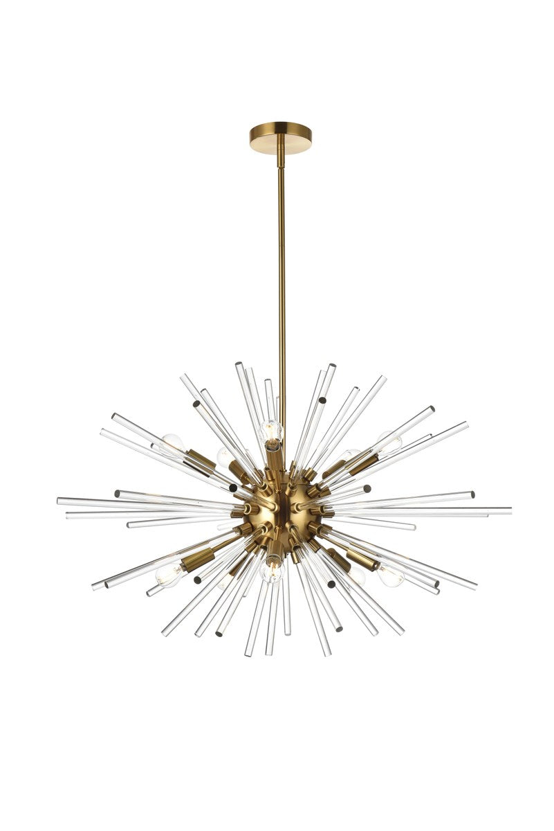 32 Inch Crystal Rod Pendant In Gold by Elegant Lighting