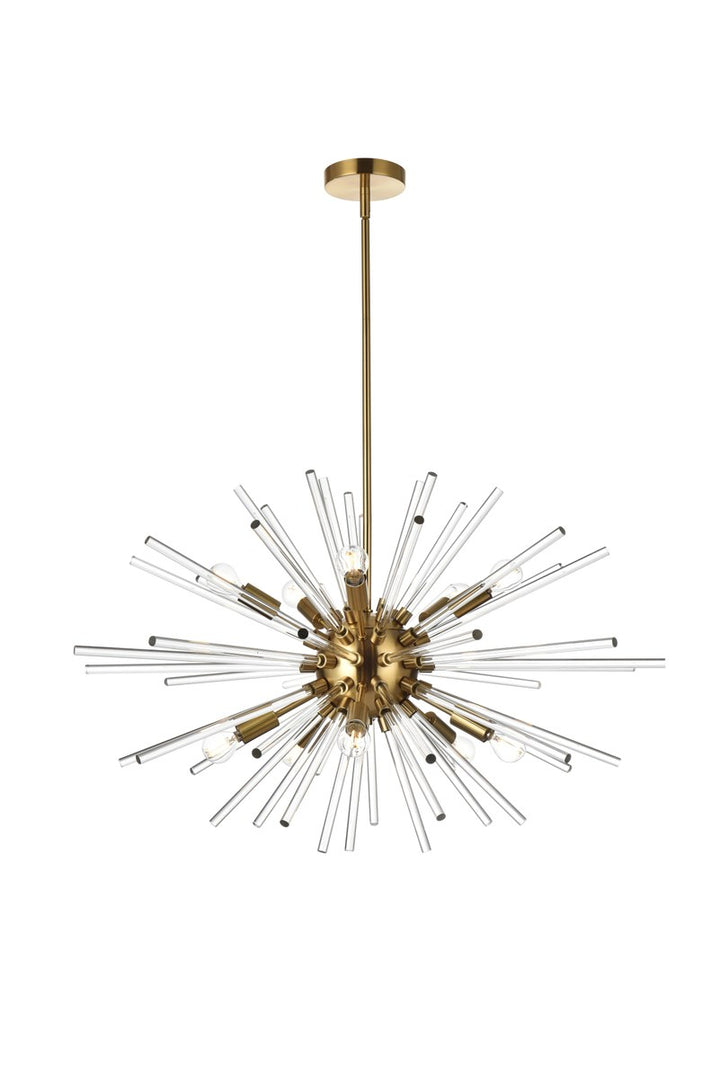 32 Inch Crystal Rod Pendant In Gold by Elegant Lighting