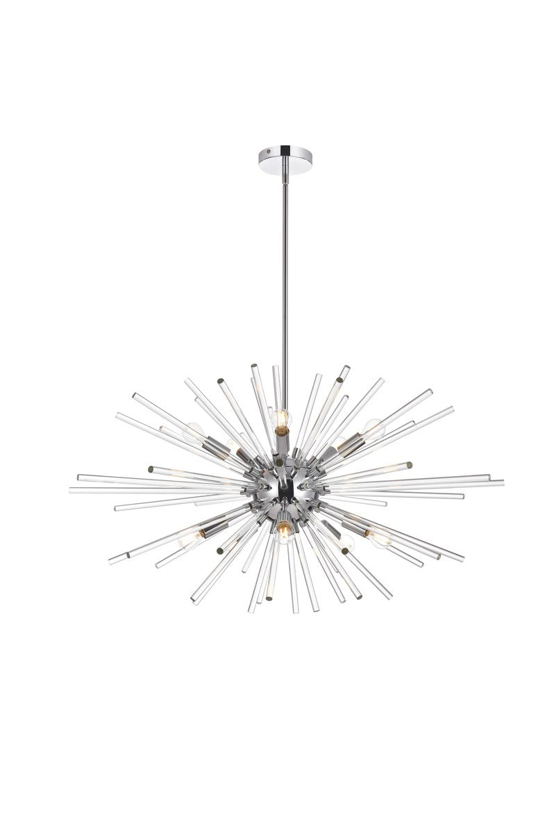 32 Inch Crystal Rod Pendant In Chrome by Elegant Lighting