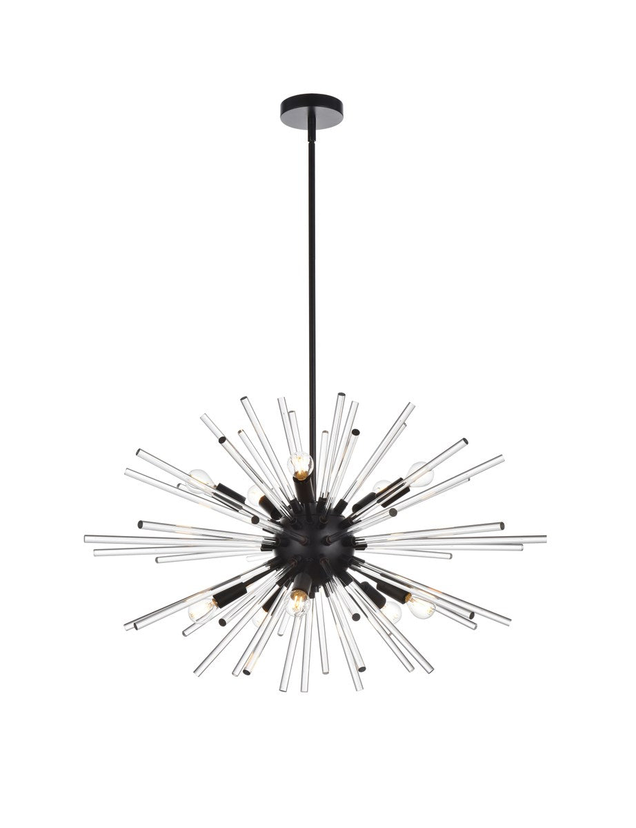 32 Inch Crystal Rod Pendant In Black by Elegant Lighting