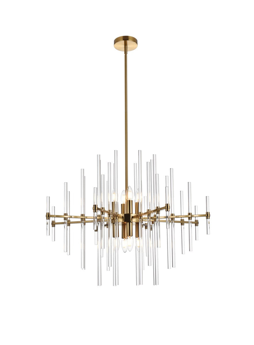 31 Inch Crystal Rod Pendant In Gold by Elegant Lighting