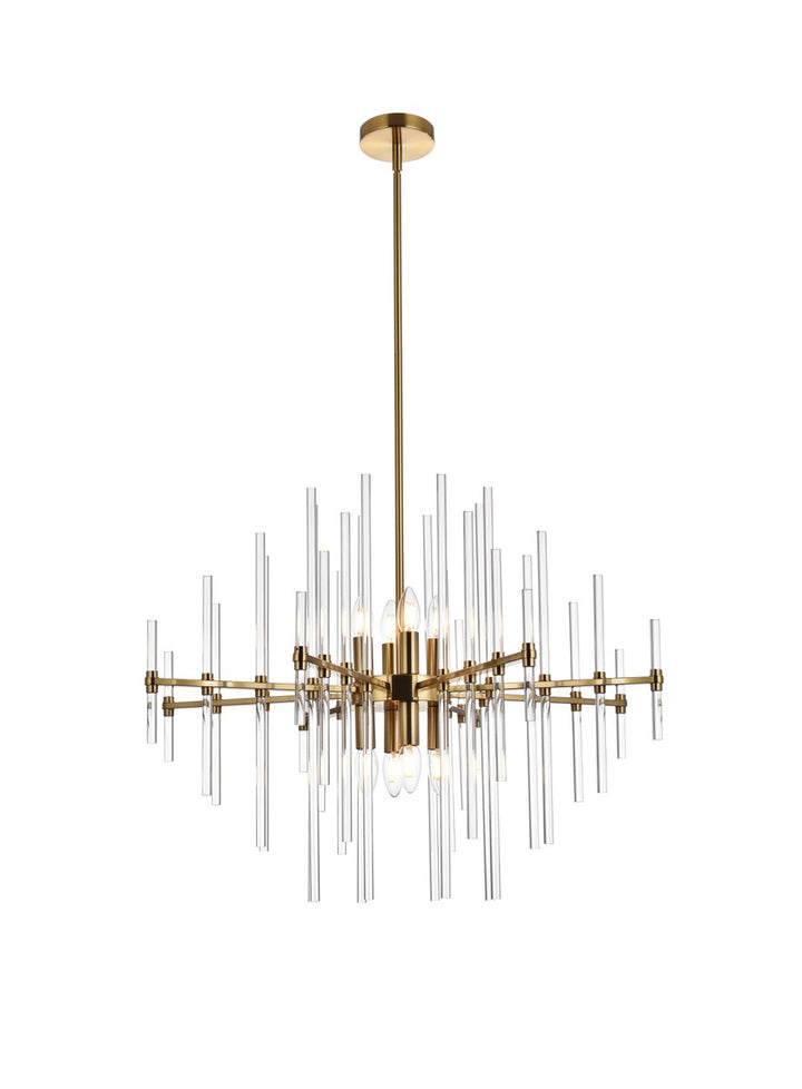 31 Inch Crystal Rod Pendant In Gold by Elegant Lighting