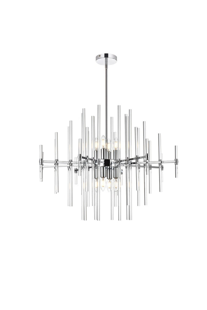 31 Inch Crystal Rod Pendant In Chrome by Elegant Lighting