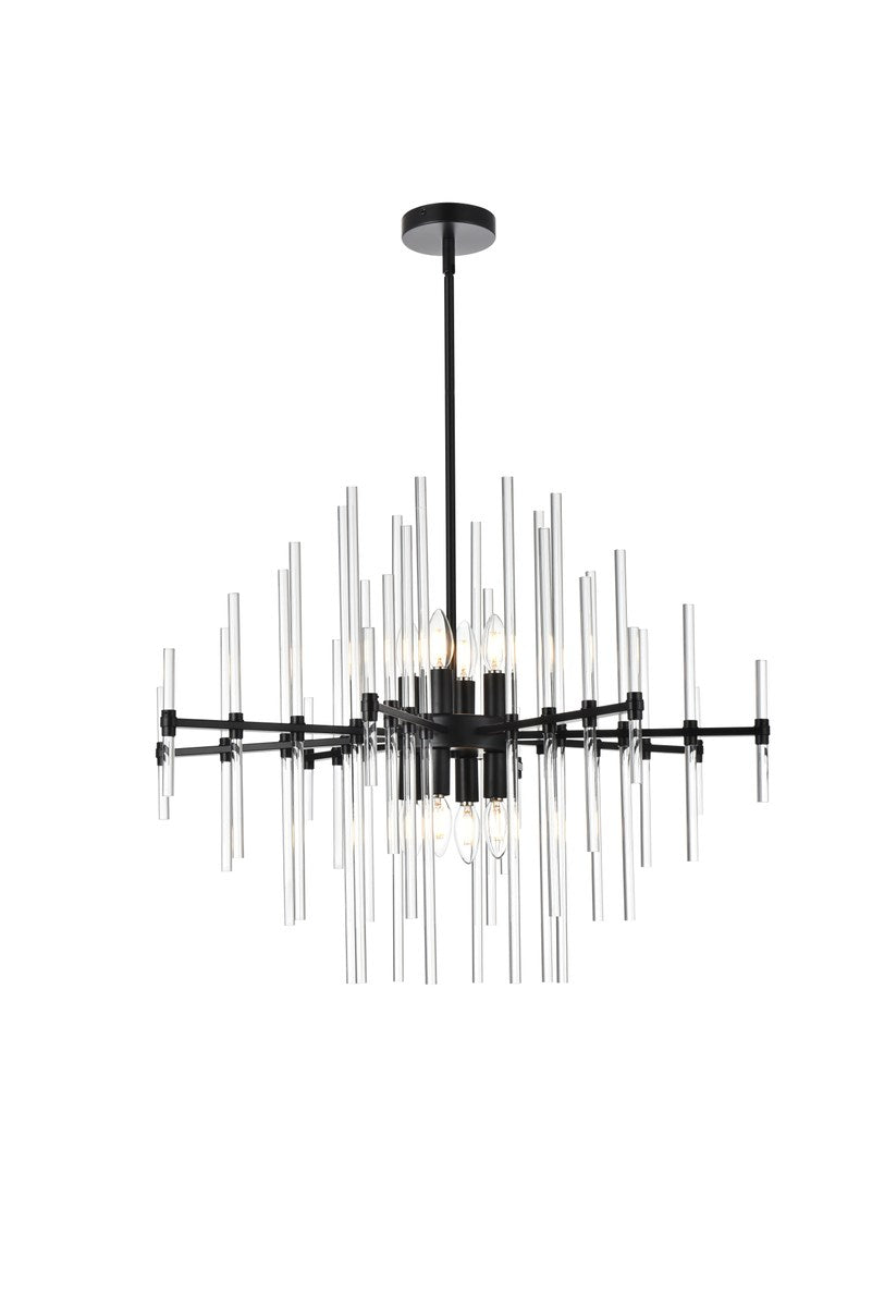 31 Inch Crystal Rod Pendant In Black by Elegant Lighting