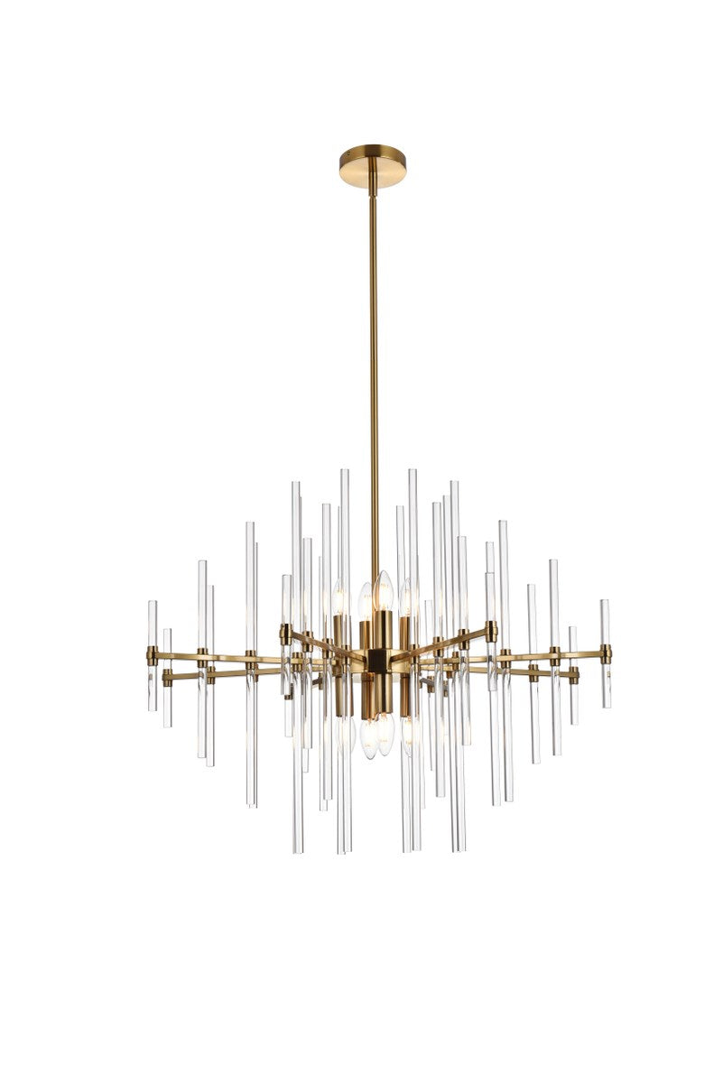 27 Inch Crystal Rod Pendant In Gold by Elegant Lighting