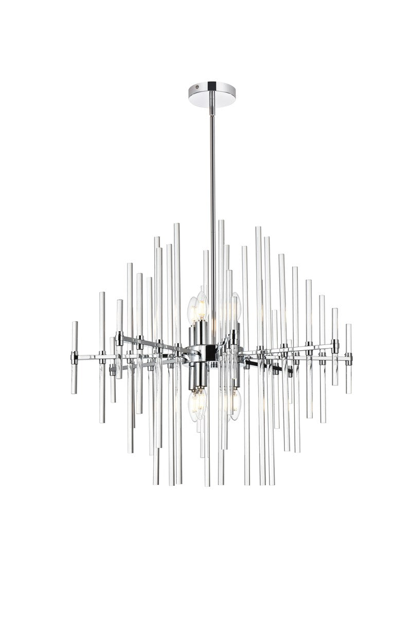 27 Inch Crystal Rod Pendant In Chrome by Elegant Lighting