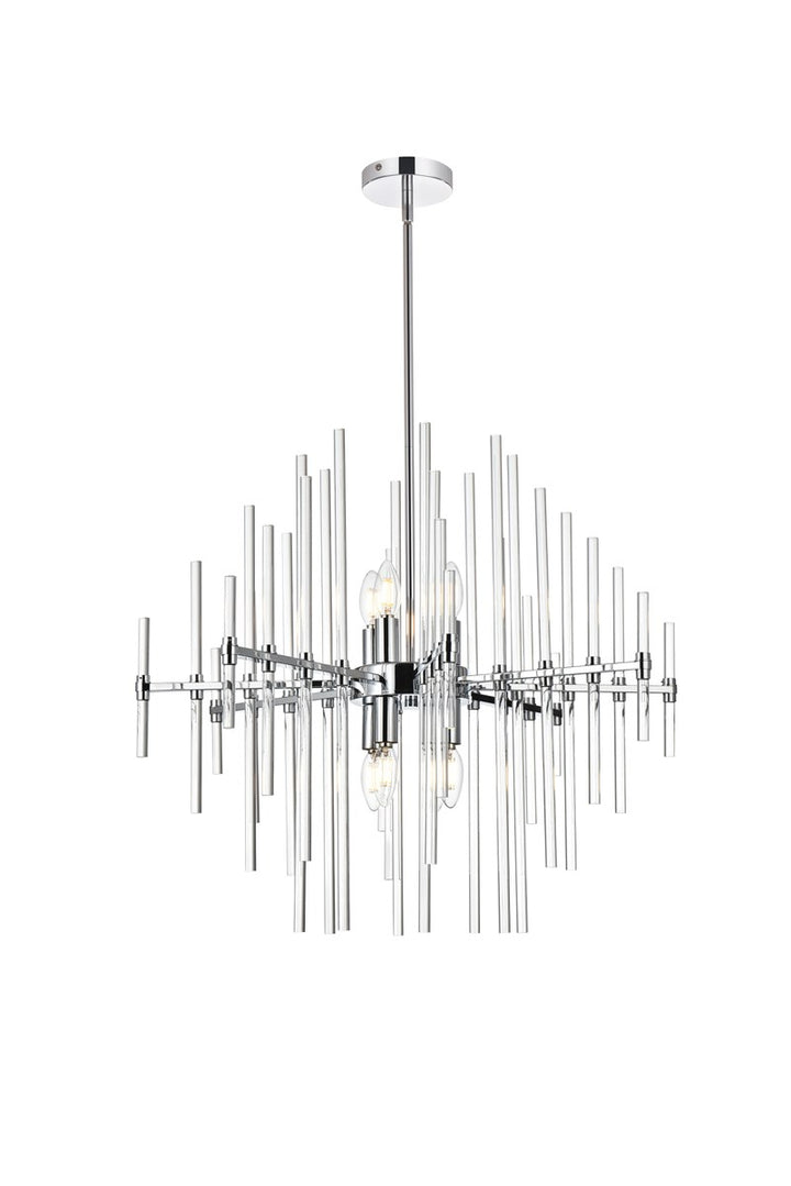 27 Inch Crystal Rod Pendant In Chrome by Elegant Lighting
