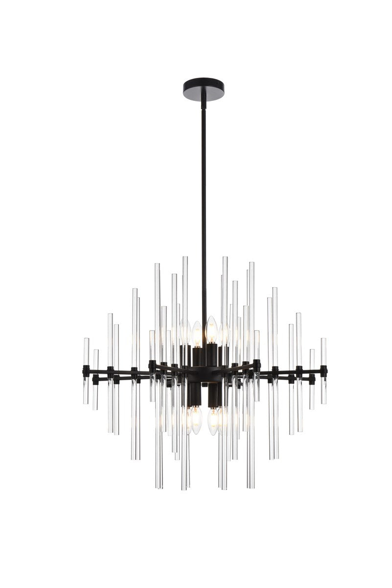 27 Inch Crystal Rod Pendant In Black by Elegant Lighting