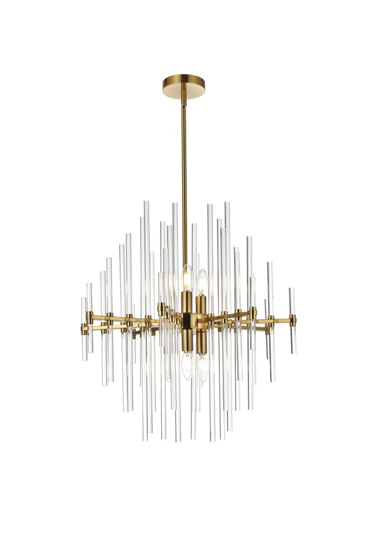 23 Inch Crystal Rod Pendant In Gold by Elegant Lighting