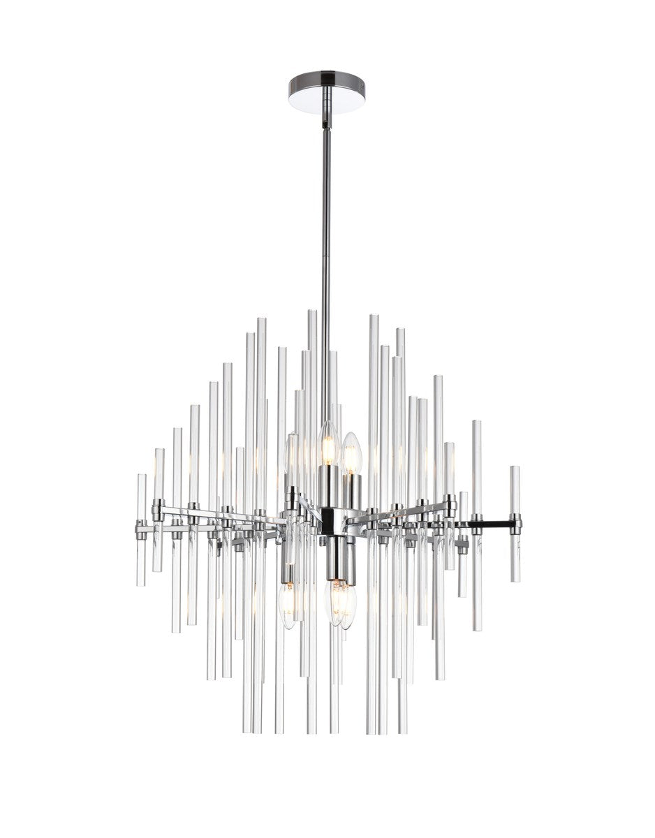 23 Inch Crystal Rod Pendant In Chrome by Elegant Lighting