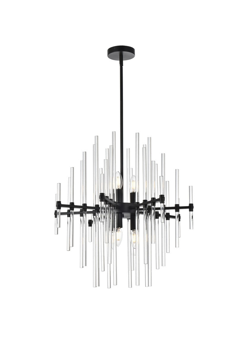 23 Inch Crystal Rod Pendant In Black by Elegant Lighting