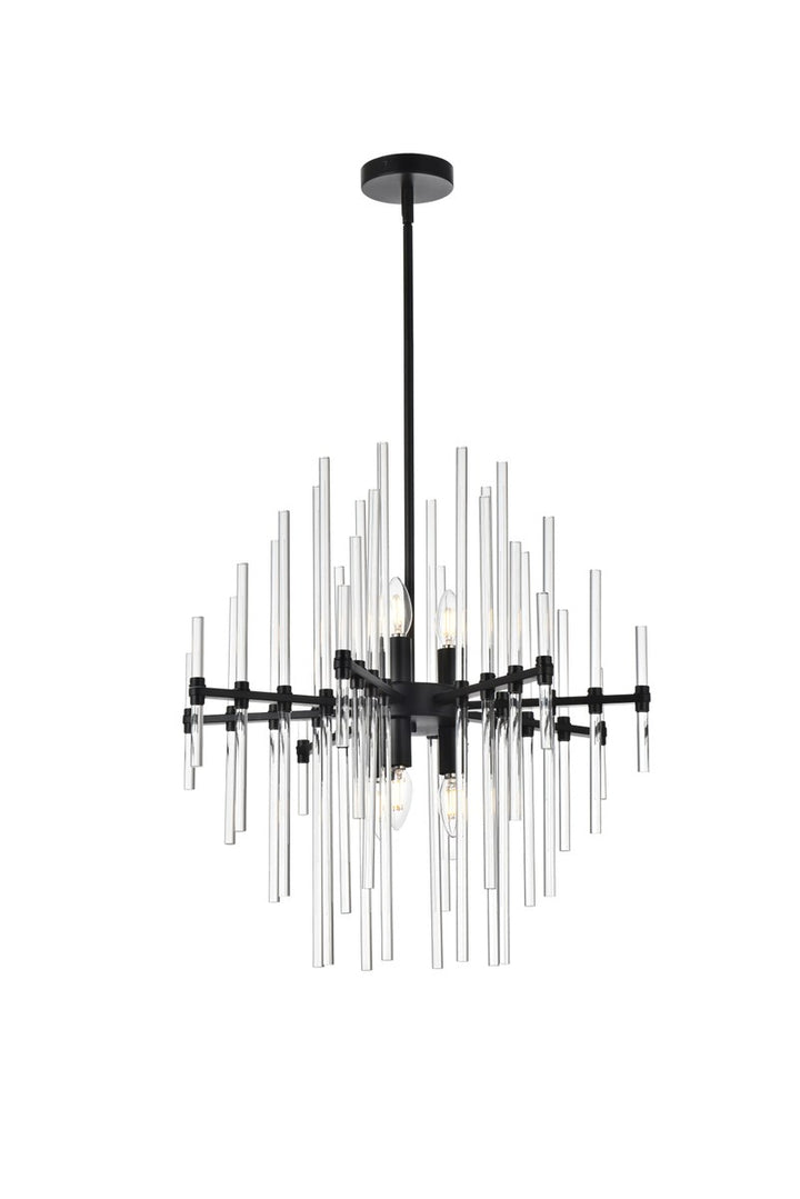 23 Inch Crystal Rod Pendant In Black by Elegant Lighting