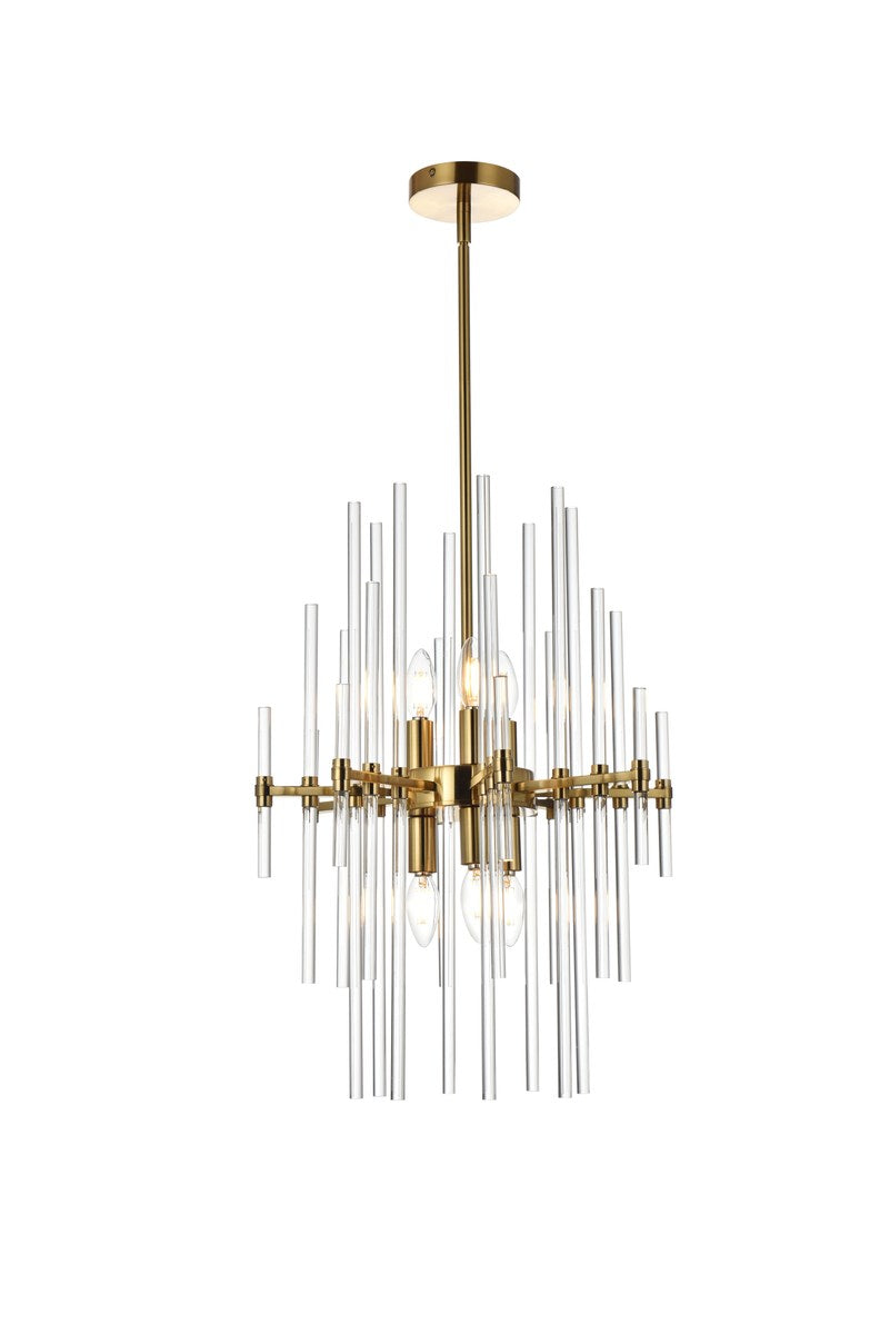 17 Inch Crystal Rod Pendant In Gold by Elegant Lighting