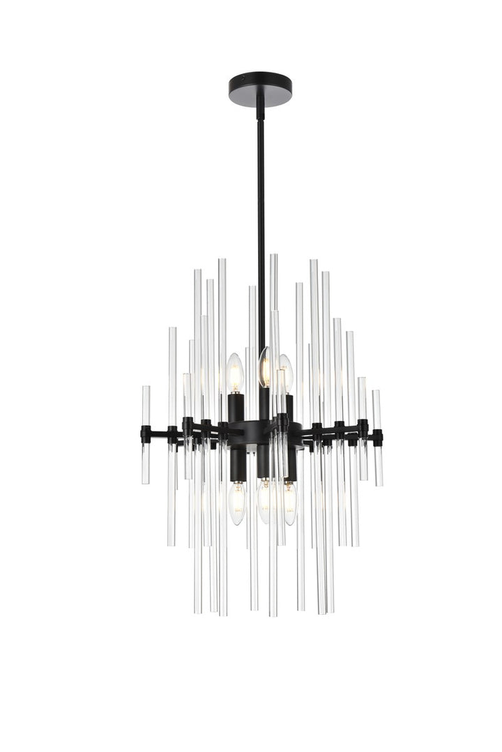 17 Inch Crystal Rod Pendant In Black by Elegant Lighting