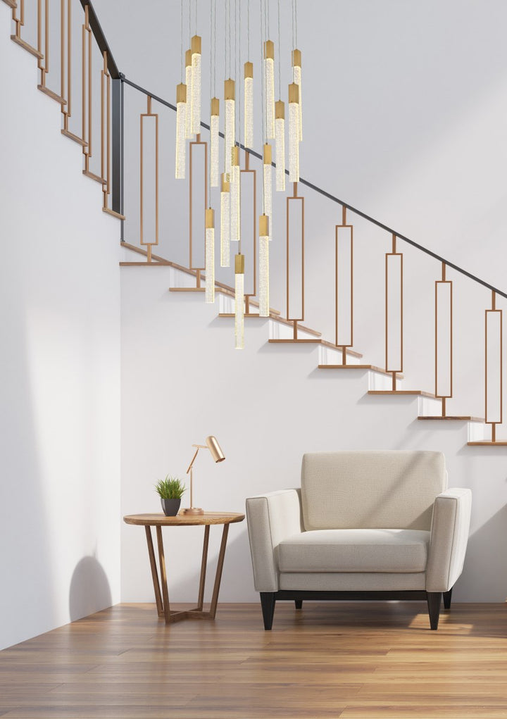 16 Lights Pendant In Satin Gold