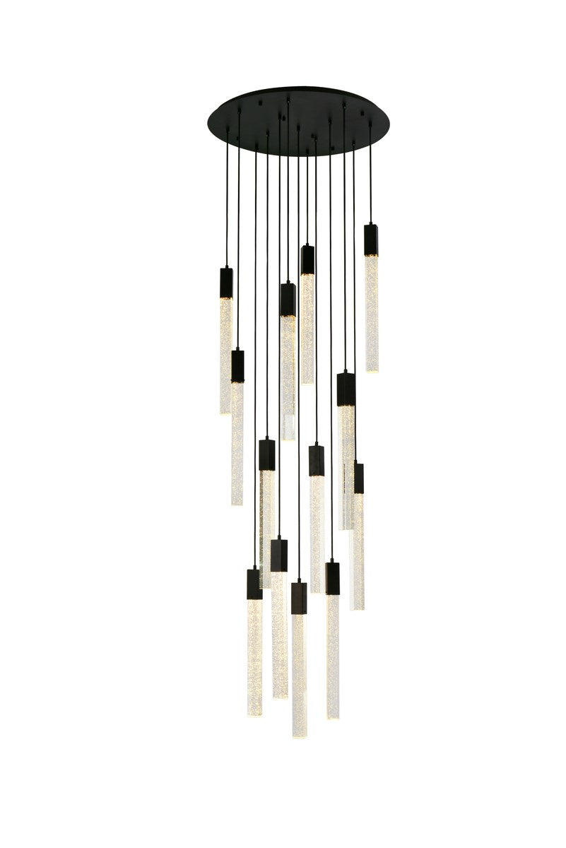 13 Lights Pendant In Black by Elegant Lighting