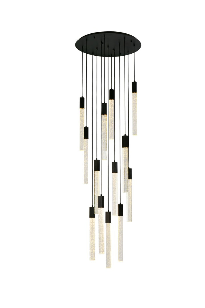 13 Lights Pendant In Black by Elegant Lighting