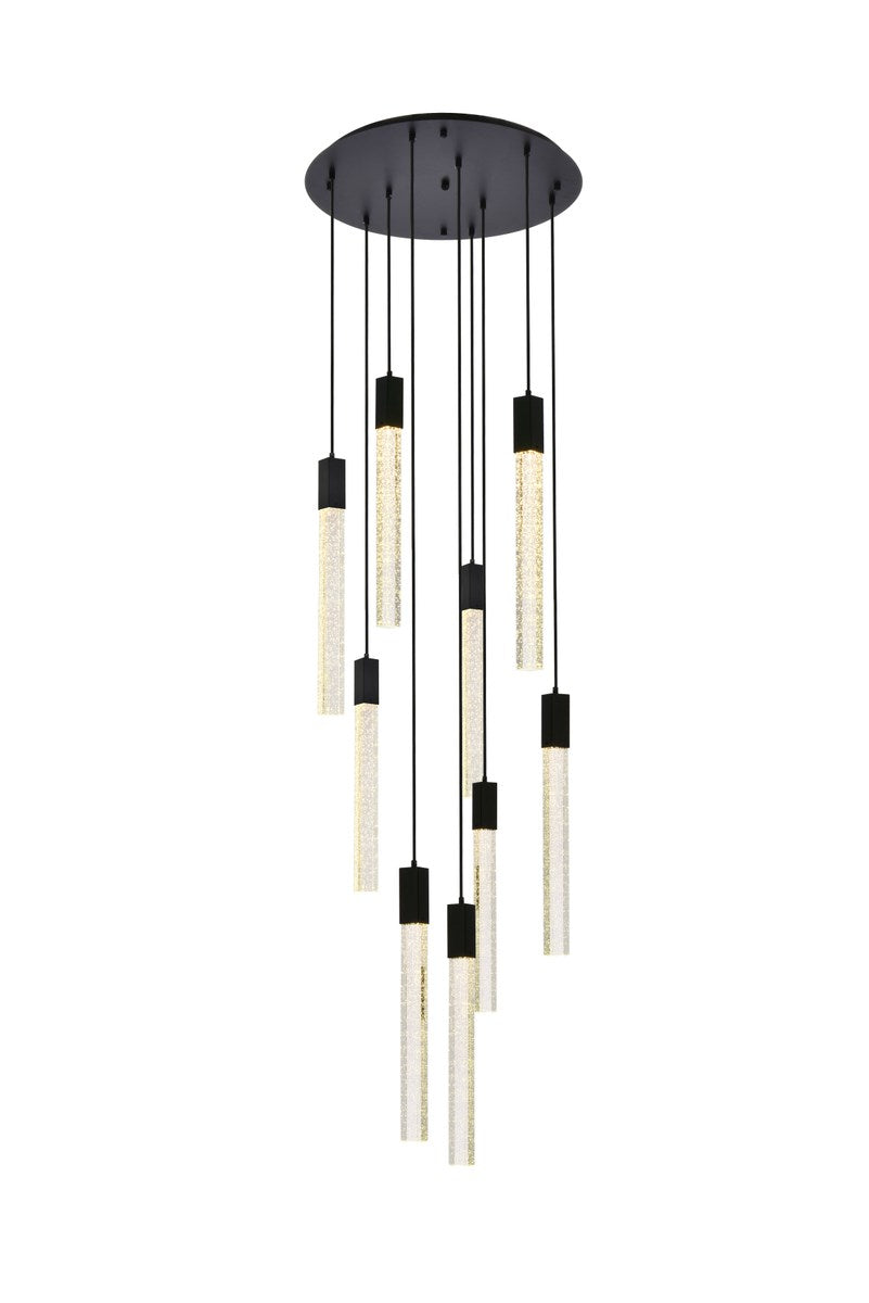 9 Lights Pendant In Black by Elegant Lighting