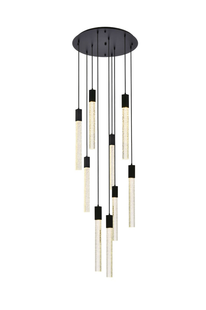 9 Lights Pendant In Black by Elegant Lighting