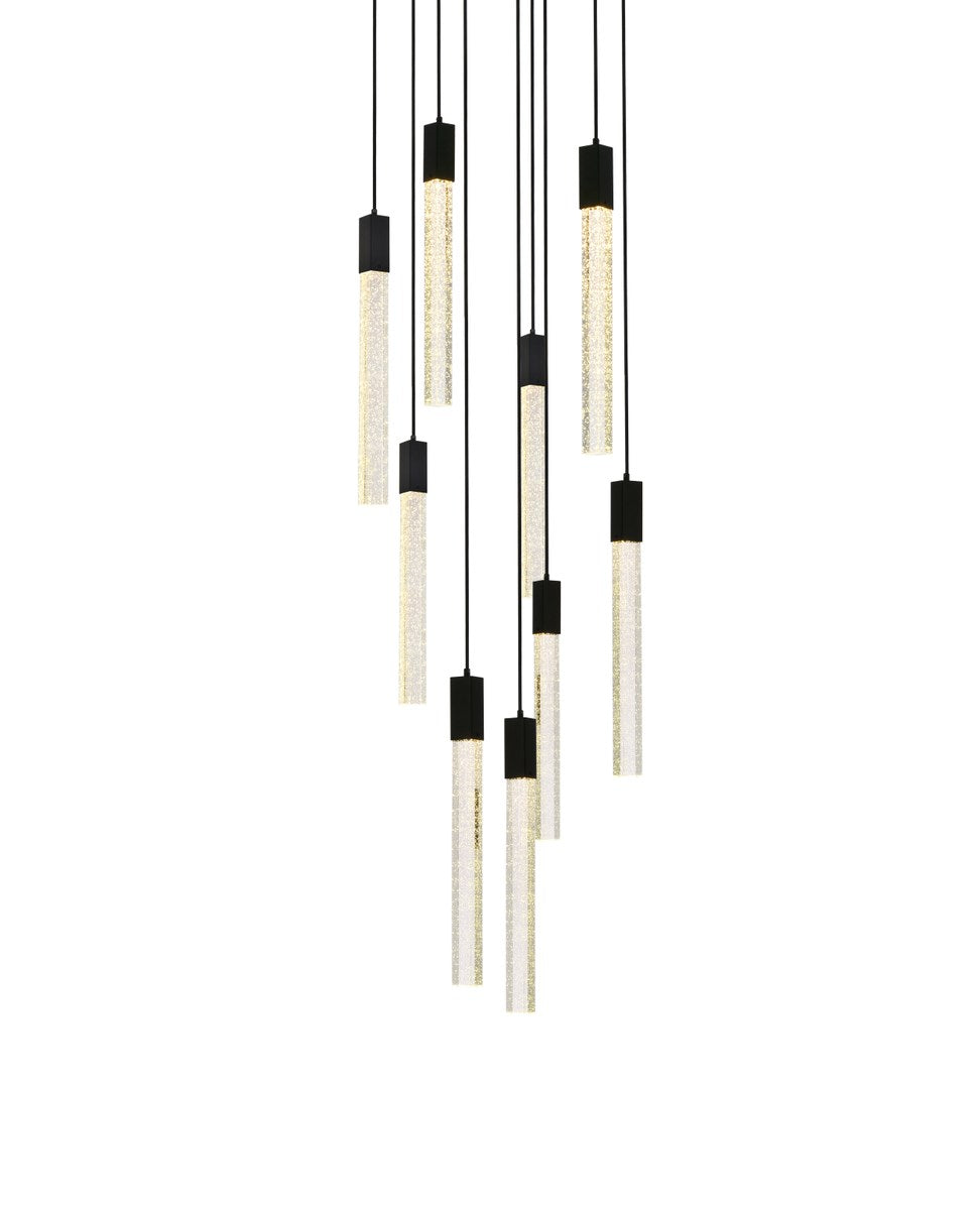 9 Lights Pendant In Black